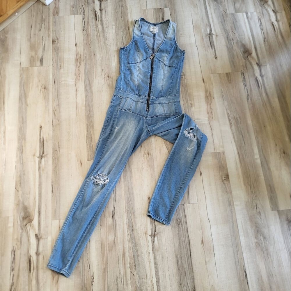 GUESS VTG Jumpsuit Los Angeles Overalls Women's 4 Denim Skinny Leg Distress Y2K